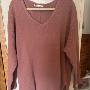 Groceries Apparel Organic Cotton Waffle Knit V-Neck Sweater - Mauve - Size Small